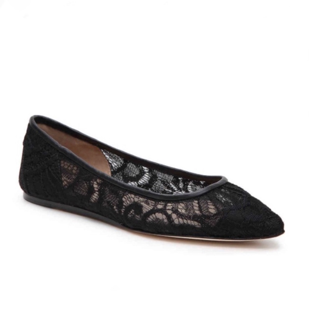 BCBGMaxAzria Gale Pointed Toe Black Lace Flats